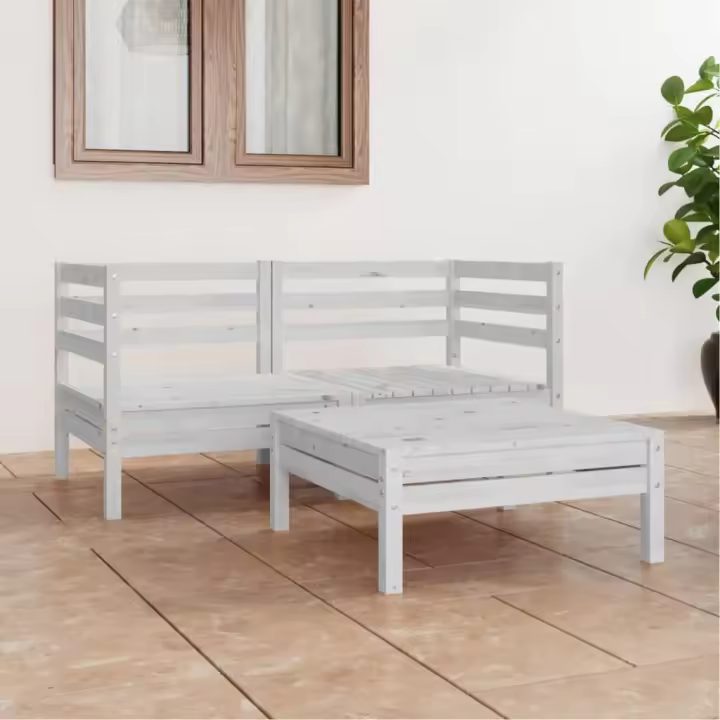 vidaXL Juego de muebles de jardín 3 pzas madera maciza de pino en color Blanco/Negro/Gris | almacenamiento funcional diseño moderno para baño dormitorio sala - 1