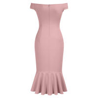 Vestido Elegante Para Mujer De Encaje Con Volante Y Cintura Ajustada Vestido De Fiesta Con Hombros Descubiertos Y Abertura En La Pierna Vestido Clásico De Cintura Alta Y Acolchado - details 24