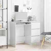 vidaXL Escritorio de madera contrachapada 90x45x76 cm en color Blanco/Blanco brillante/Gris hormigón y más | estructura resistente ideal para salón dormitorio o estudio - details 1