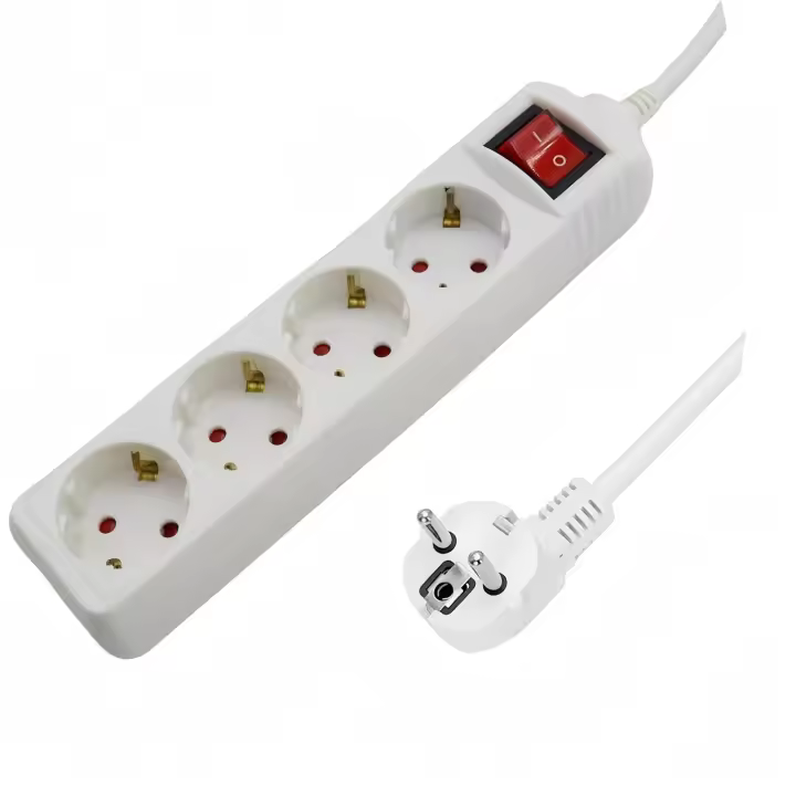 Regleta alargador de enchufes, base multiples de 3, 4, 5, 6 enchufes tipo Schucko con interruptor, 16a/250v 3680w, cable 3g1.5m㎡ lontitud 1,5m, 3m o 5m, uso interior, color blanco, Don Feliz - 1