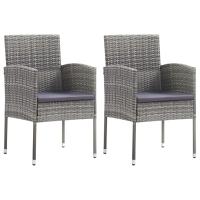 vidaXL Sillas de jardín con cojines grises 2 uds ratán sintético gris en color Gris oscuro/Blanco crema | cómodas modernas ergonómicas para comedor cocina salón hogar - details 0