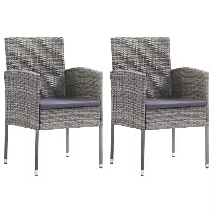 vidaXL Sillas de jardín con cojines grises 2 uds ratán sintético gris en color Gris oscuro/Blanco crema | cómodas modernas ergonómicas para comedor cocina salón hogar - 1