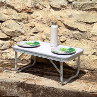 Aktive - Mesa baja plegable camping, color malva, 56x34x24 cm, uso exterior, patas plegables, soporta 30 kg, estructura aluminio (tubo 19 mm), tablero madera MDF, antideslizante, plegado compacto, mesa portátil, resistente y duradera, con asa tipo maletín - details 1