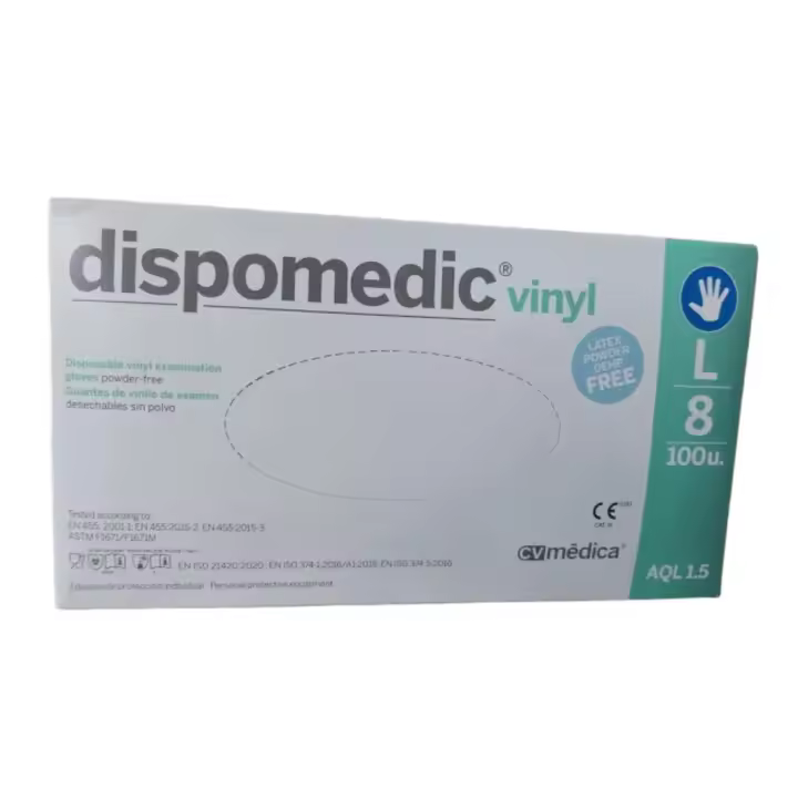 Guante vinilo sin polvo 100 UNIDADES, talla L, sin polvo, trasparente y suave, para uso médico, limpieza e higiene. C.V Medica" - 1