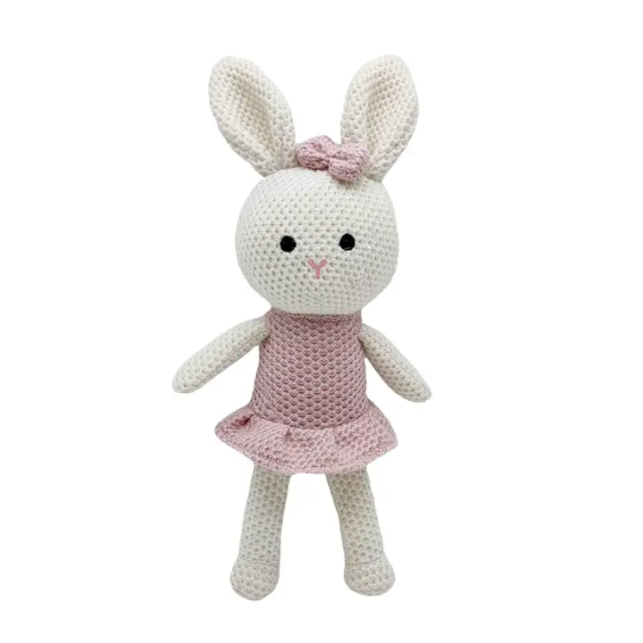 Muñeco De Lana De Conejo Hecho a Mano Juguetes De Peluche Almohada De Cuddle Para Bebés Alivio Del Sueño Pareja De Conejos Tejidos Unisex - 1