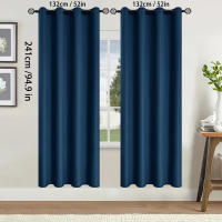 2pcs Cortinas Oscurecedoras De Sólido Negro 100% Para Dormitorio Y Sala De Estar Protección UV Deslizamiento Fácil Y Diseño Estilizado - details 1