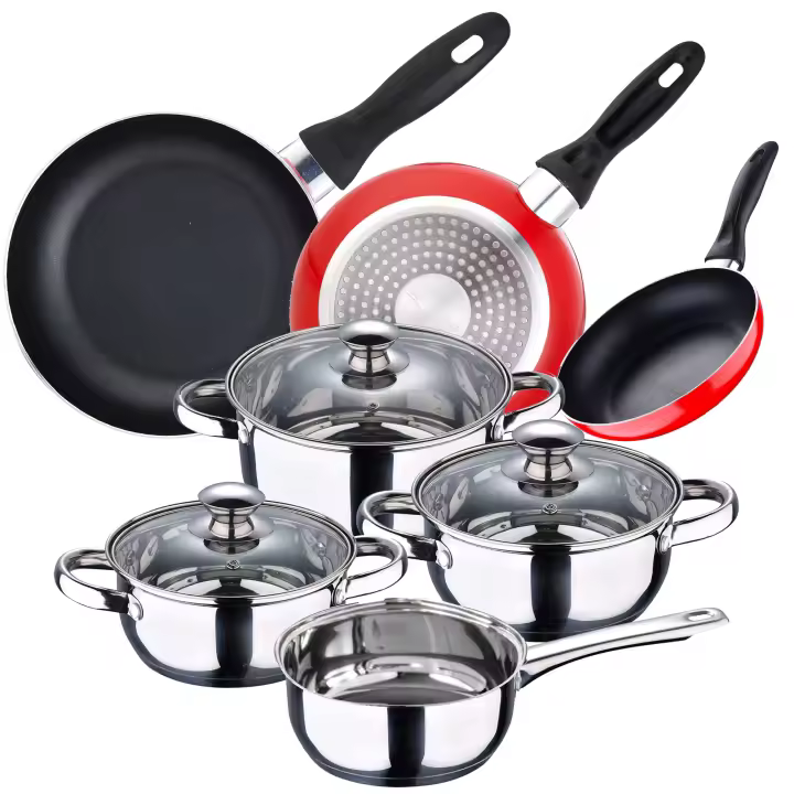 Batería de cocina 7 piezas en acero inoxidable + Juego de 3 sartenes 16/20/24 cm - 1