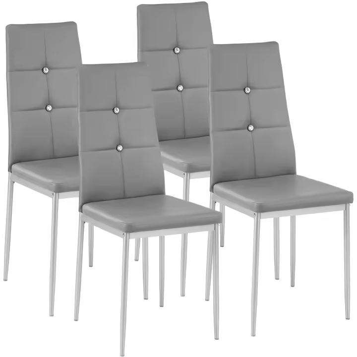 Tectake - Sillas de comedor Julien con un elegante diseño con piedras brillantes integradas, Asiento y respaldo acolchado con piel sintética muy resistente - 1