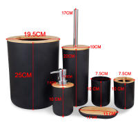Juego de Almacenamiento de Baño de Bambú de 6 Piezas Dispensador de Jabón, Cepillo de Baño, Botella de Loción, Cubo de Cepillo de Dientes Accesorios de Baño de Almacenamiento - details 0