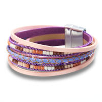 Pulsera Bohemia Vintage De Cuero Genuino Para Mujeres Y Hombres Hecha a Mano Con Cierre Magnético Ancho Joyería De Moda - details 8