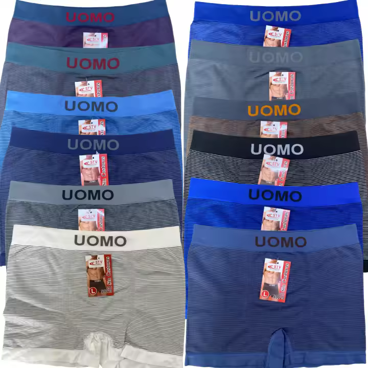 KROWN - Pack de 12 Calzoncillos Boxer UOMO Talla S-M-L-XL-XXL-XXXL Sin Costuras Ropa Interior Slip Hombre Calzones Bombacho Pantalones Cortos Calzón. Surtido de Colores a Rayas, Poliéster (El Color Puede Variar) - 1