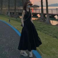 Vestido Elegante Y Sencillo De Moda Para Mujer Estilo Preppy Negro Largo Cintura Alta Sin Mangas Cuello Redondo Verano - details 1