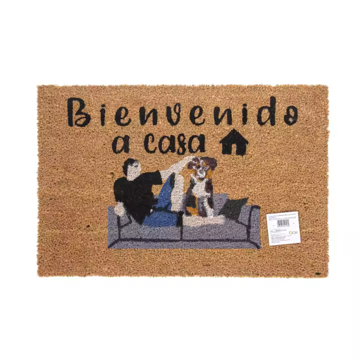 Felpudo de Coco Natural con Base Antideslizante, Absorbente para la entrada de casa, Ideal para Puerta Exterior o Pasillo. Perro en sofá, Bienvenido a casa. 3 tamaños disponibles - 1