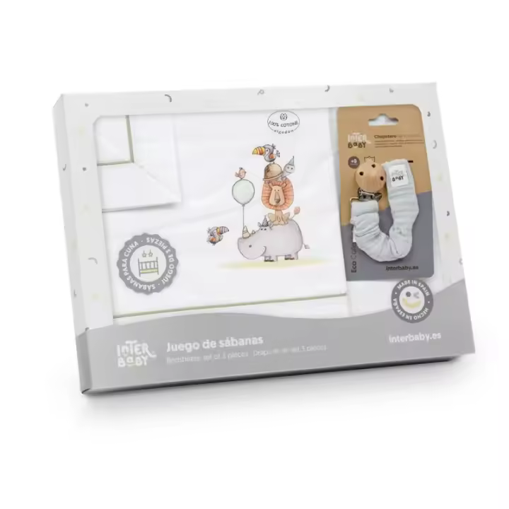 Sábanas Cuna Bebé Algodón 100 % Hipo Leon + Regalo Chupetero Interbaby - 1