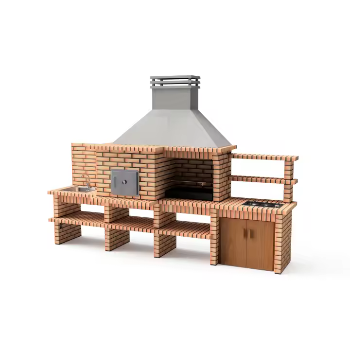 MOVELAR - Barbacoa de Obra Prefabricada para Leña y Carbón Modelo Luxor Royal Gourmet (Gris, Naranja - 382 x 94 x 268 cm) REF: 3512/2 - Uso en Exteriores - 1