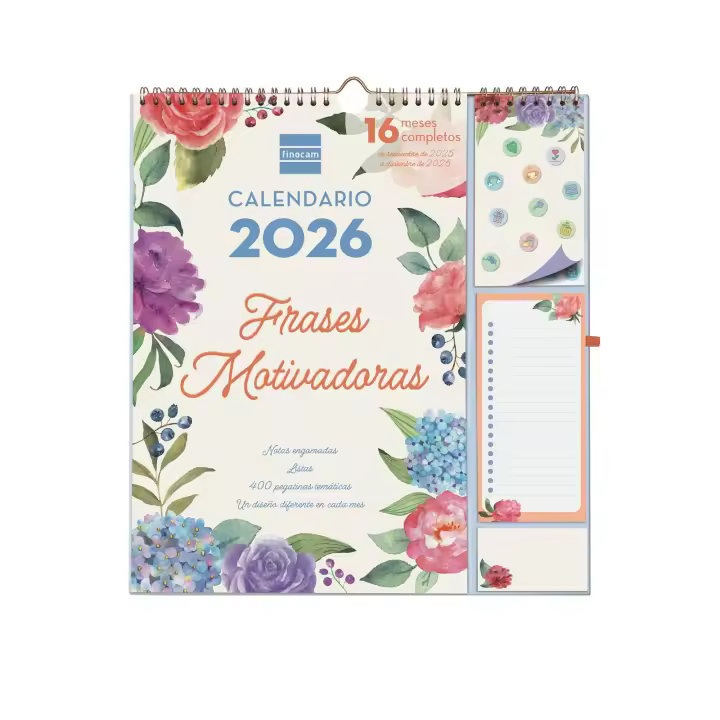 Finocam - Calendario de Pared Plus 16 Meses 2025 2026 Frases motivadoras Septiembre 2025 - Diciembre 2026 (16 meses) Español - 1