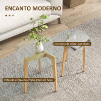 HOMCOM Mesas Auxiliares para Salón Mesas Nidos de 2 Piezas con Tablero de Vidrio Templado y Marco de Acero Mesas de Centro Pequeñas para Dormitorio Transparente - details 4