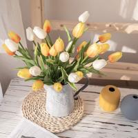3pcs/set Flores De Seda Artificiales Tulipes Colores Vibrantes Duraderas PU Simulación Para Decoración De Sala De Estar Bouquet DIY - details 1