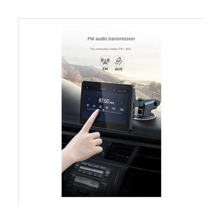Reproductor MP5 inalámbrico para coche, transmisor FM, AUX, Wifi, pantalla táctil para CarPlay, Android, con cámara de visión trasera - 1