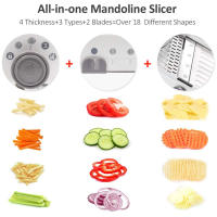 LMETJMA Slicercillo De Verduras Y Frutas Ajustable En Acero Inoxidable Con 18 Tipos De Cuchillas Para Puerros Y Patatas KC0326 - details 1