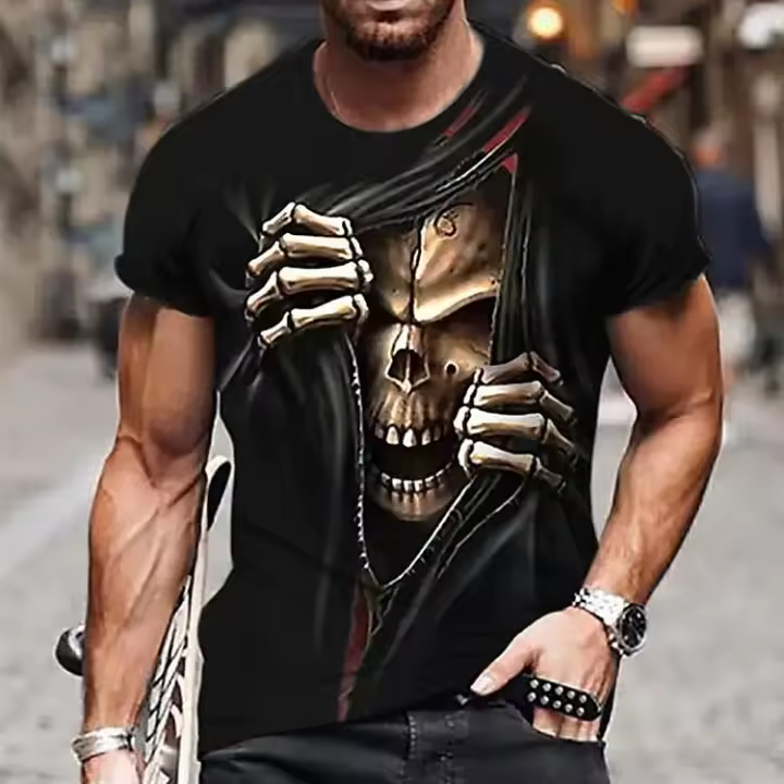 Camiseta De Verano Para Hombre Con Estampado De Calavera Y Punisher Estilo Harajuku Casual Cuello Redondo Manga Corta Te De Estilo Cool - 1