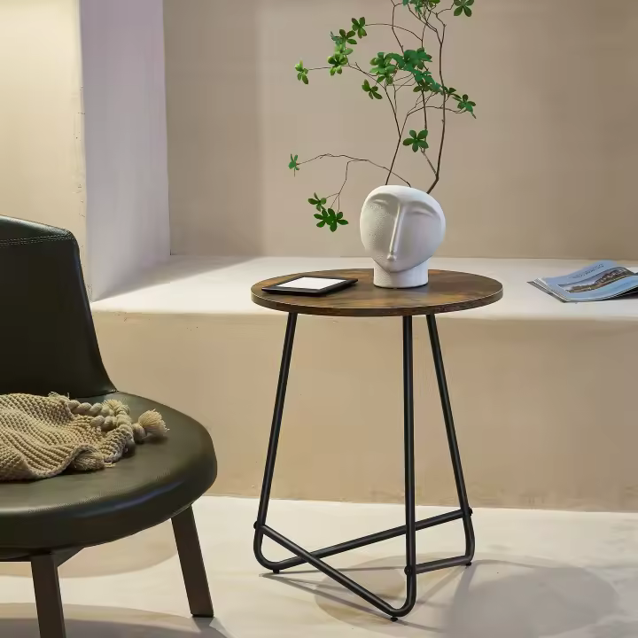Mesa auxiliar Juelsminde MDF/metal 55 x Ø 45 cm - efecto madera tono oscuro [en.casa] - 1