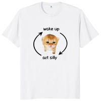 Camiseta De Gato Divertido Despierta Y Actúa Silvestre 100% Algodón Hombre Y Mujer Talla EU Estilo Gráfico Y2K Para Uso Diario Verano - details 6