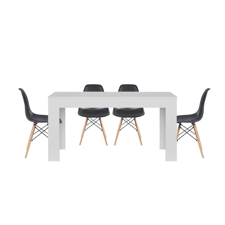 Mesa Extensible de Comedor o Cocina Blanco + 4 Sillas Estilo Nordico Negro - 1