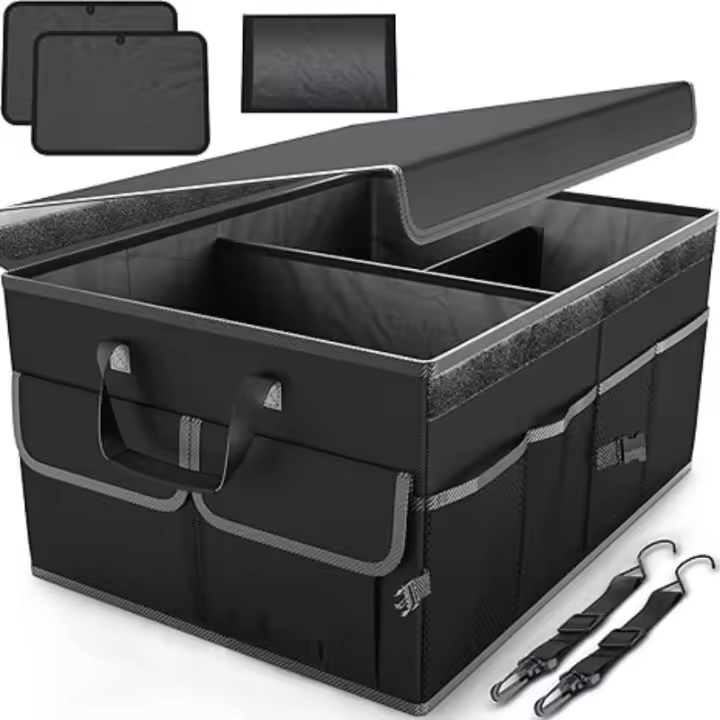 Organizador de maletero de coche, organizador de almacenamiento de coche, accesorios de coche, organizador de coche plegable con múltiples compartimentos, organizador de maletero de coche, base antideslizante, ajustable - 1