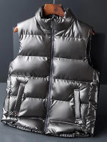 Chaleco De Algodón Grueso Para Hombres Moda Otoño/Invierno 2024 Estilo Casual Cuello Erguido Brillante Tamaño Grande Con Bolsillos Y Cierre De Cremallera - details 1
