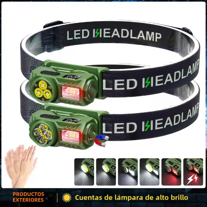 Lámpara Frontal LED Super Brillante Con Inducción Inteligente Y Luz Roja SOS Recargable Por USB Torcha Magnética Para Pesca - 1