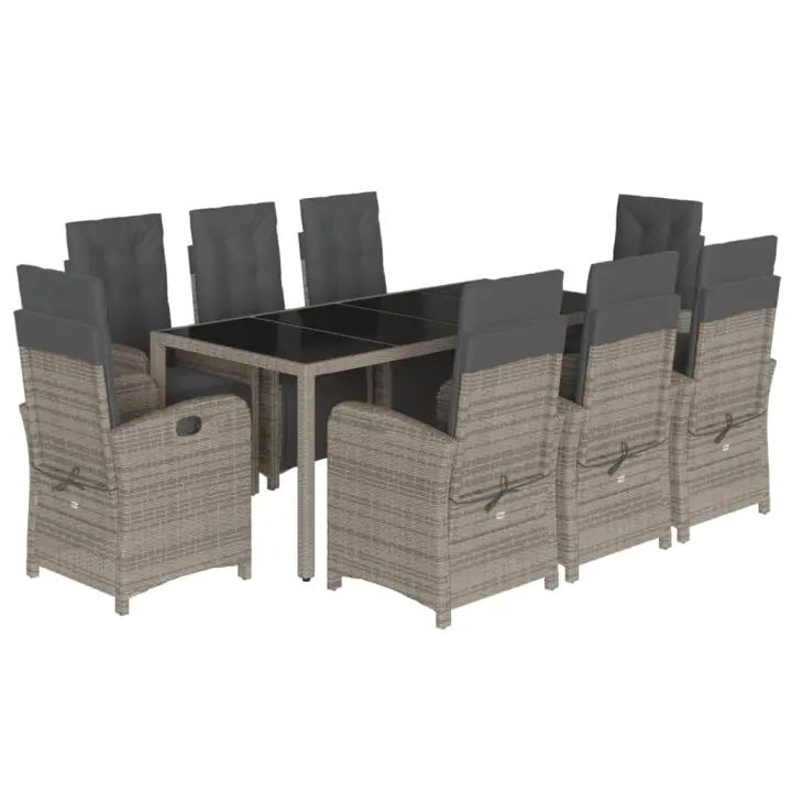 vidaXL Set comedor jardín 9 pzas y cojines ratán sintético gris - 1