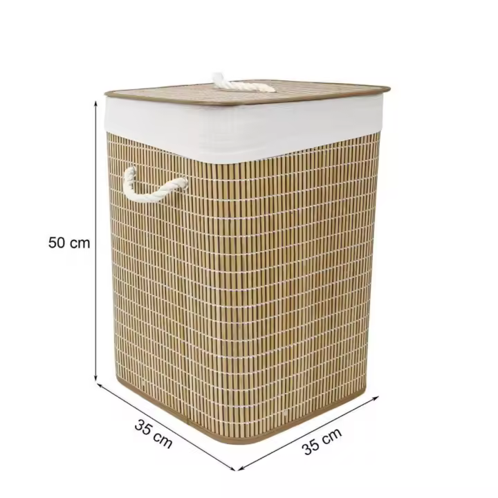 Cestos para ropa sucia y colada Cesta de Bambú Plegable con Tapa y Asas para Lavandería 60l de Capacidad. Cesto Grande Organizador para la Ropa - 1