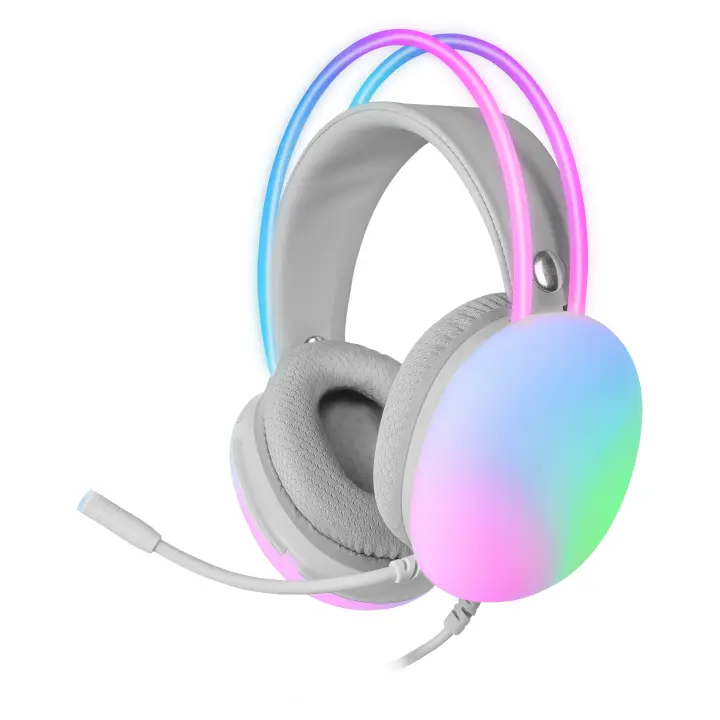 Mars Gaming MH-GLOW, Auriculares 360° Full Chroma RGB Flow, Micrófono Cancelación de Ruido, Diseño Ultra-ligero, Almohadillas Mempory-Foam, Compatibilidad Universal, Cascos Gaming en Blanco o Rosa - 1
