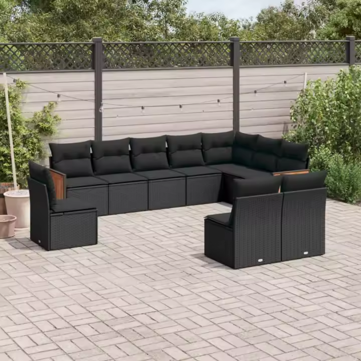 vidaXL Set de sofás de jardín 10 pzas cojines ratán sintético negro - 1