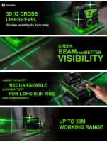 Pracmanu Nivel Láser 3D De 12 Líneas Auto-Nivelado Rayos Verdes Horizontales Y Verticales Super Potentes Para Construcción Y Jardinería - details 0