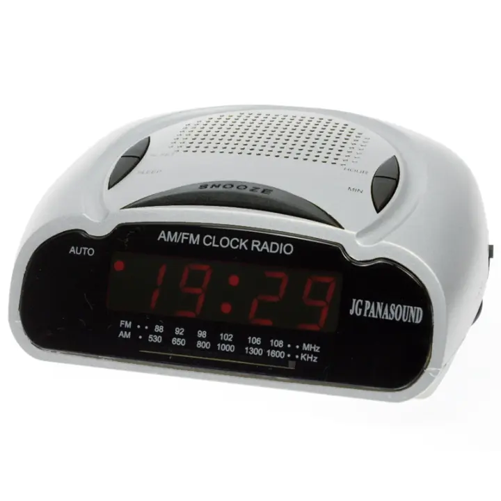 Despertador Radio Reloj Digital JG PANASOUND CF-786-1 Plateado - Alarma con Radio AM/FM y Función de Repetición (Snooze) - Función Sleep - Corriente Eléctrica (Batería no incluida) - 1