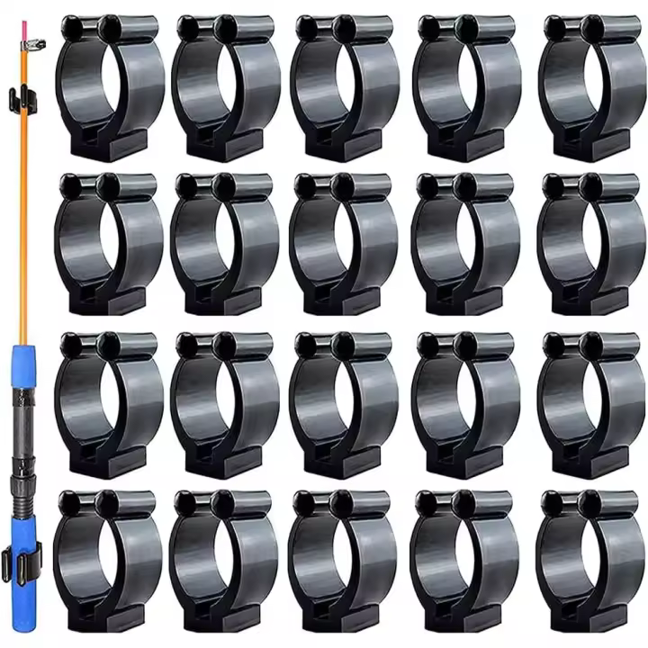 20 piezas de clips de almacenamiento de caña de pescar, clip de soporte de billar para montaje en pared, accesorio de soporte de organizador de varilla (negro) - 1