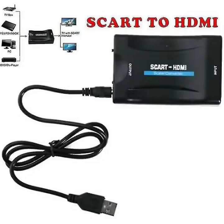 CA Adaptador Scart a HDMI, convertidor de audio y vídeo 1080P de alta gama, cable USB para TV y DVD. - 1