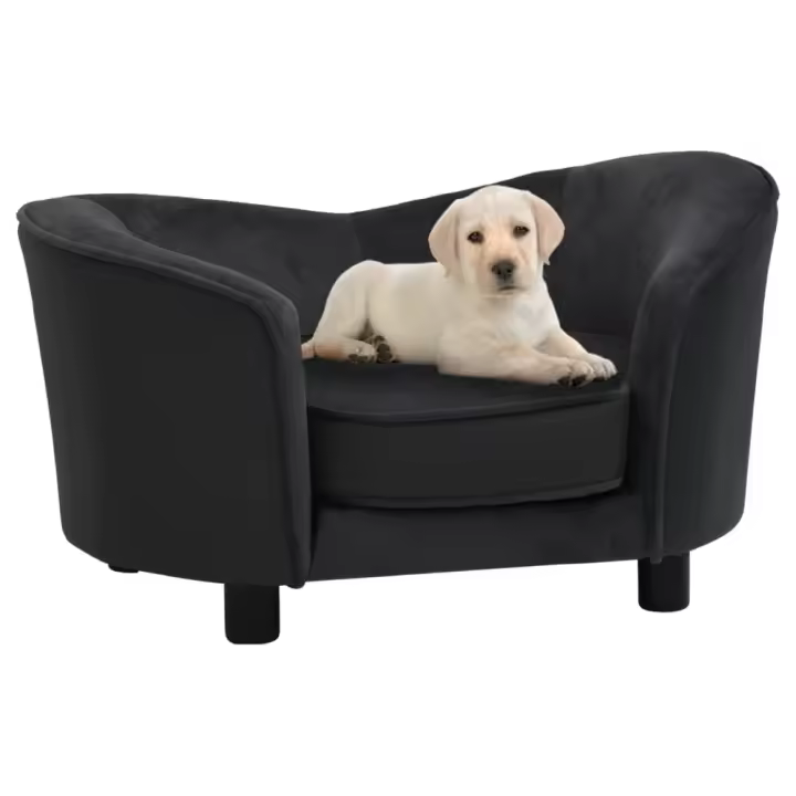 vidaXL SOFÁ PARA PERROS FELPA Y CUERO SINTÉTICO NEGRO 69X49X40 CM - 1