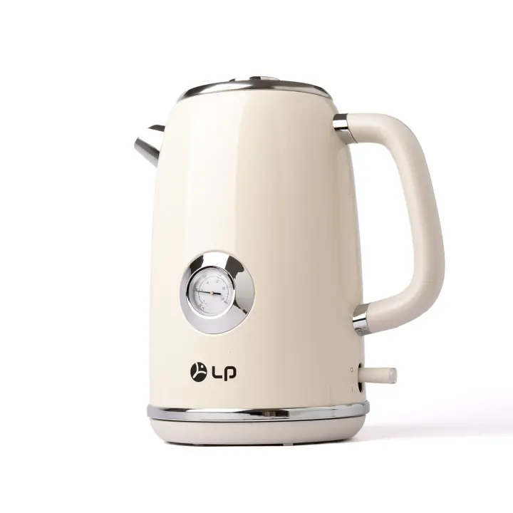Hervidor de agua [1,7 L, 2200 W], crema retro, acero inoxidable, juego de hervidor de agua retro (indicador de temperatura del agua en diseño retro, indicador de nivel de agua exterior) - 1