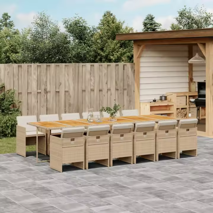 vidaXL Set comedor de jardín con cojines 13 pzas ratán sintético beige - 1