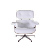 EU Stock TY308 Classic Recliner Sofa Ash Armchair With White Cowhide Polished Big Head Foot Swivel Deck Chair Furniture Ergonomic Design Office Lunch Break Chair Living Room Comfort Lounge Chair Genuine Top Layer Cowhide Aluminum Alloy Big Head Feet - details 3