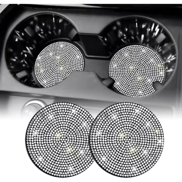 Posavasos con cristales brillantes para coche, 2 unidades, universales, antideslizantes, posavasos decorativos integrados, accesorios para el interior del coche - 1