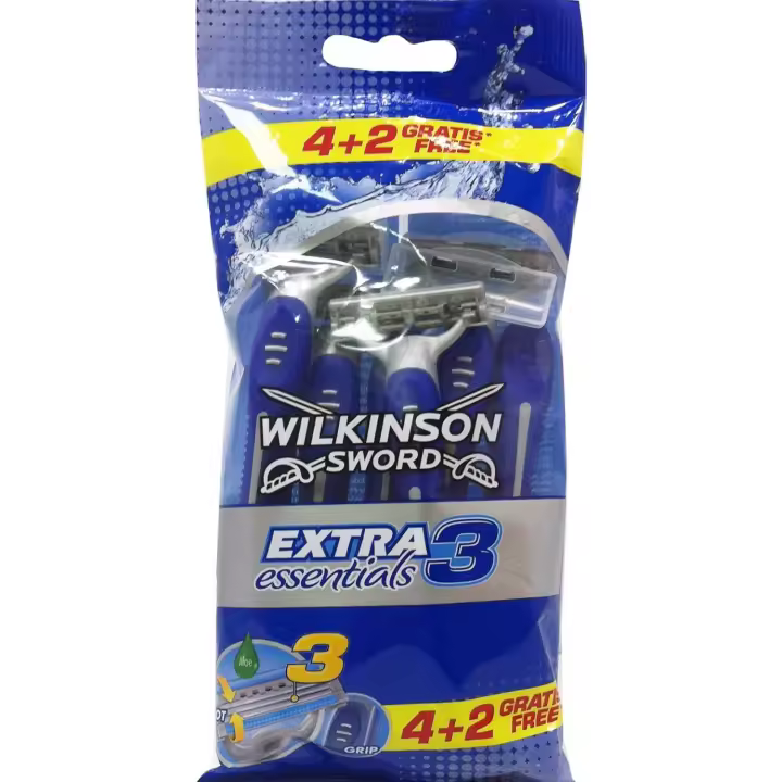 Wilkinson Sword Extra Essential 3 Maquinillas Desechables 6u: Maquinillas desechables de alta calidad para un afeitado suave y sin irritaciones. - 1