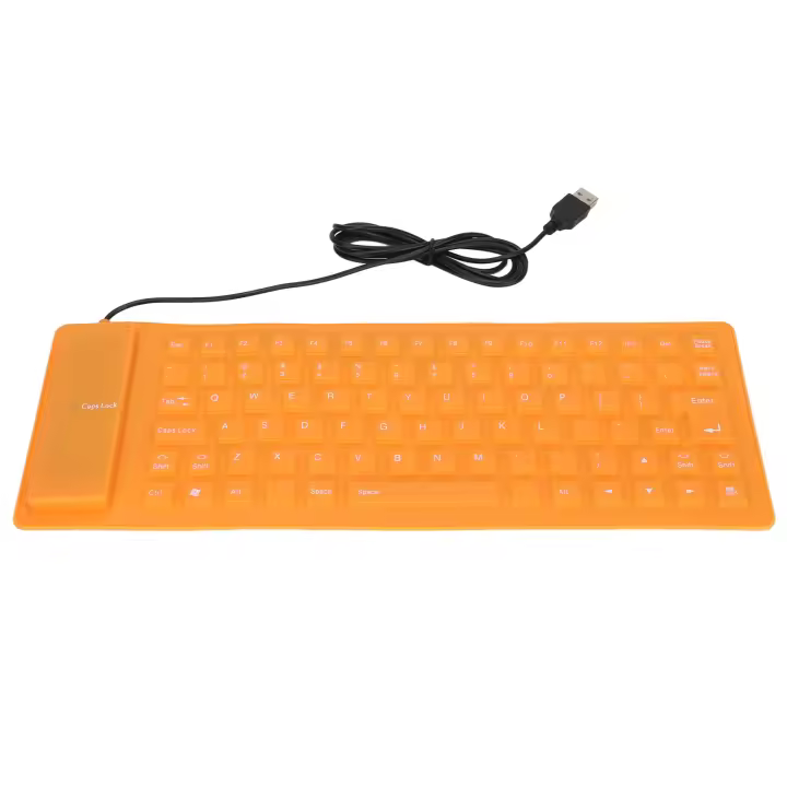 Teclado de silicona, diseño completamente sellado, ligero, portátil, silencioso, suave, cómodo, teclado de silicona con cable USB para PCOrange - 1
