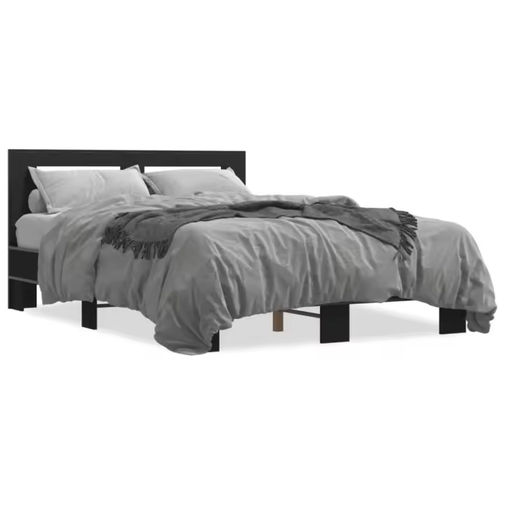 vidaXL Estructura de cama madera de ingeniería y metal negro 140x190cm - 1