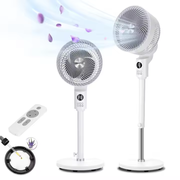 Aigostar Ventilador de Pie Silencioso con Mando a Distancia y Pantalla LED, Oscilación 3D, Temporizador 12H, 3 Modos, 6 Velocidades, Caudal de Aire 1185 m³/h, Difusor de Aroma Integrado - 1