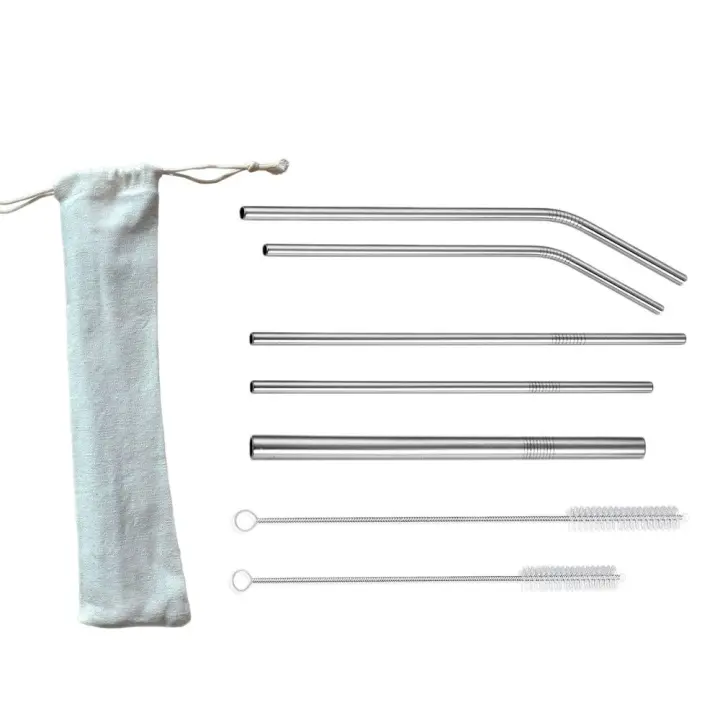 Pajitas reutilizables acero inoxidable 5 pajitas 2 cepillos 1 bolsa Heniak Store zero waste aptas para lavavajillas bpa free libre de toxicos diferentes tamaños - 1