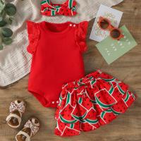 Conjunto De Verano Para Bebés Niñas Sin Mangas Estampado De Sandía Moda Camisa Para Vacaciones O Ropa De Calle - details 0